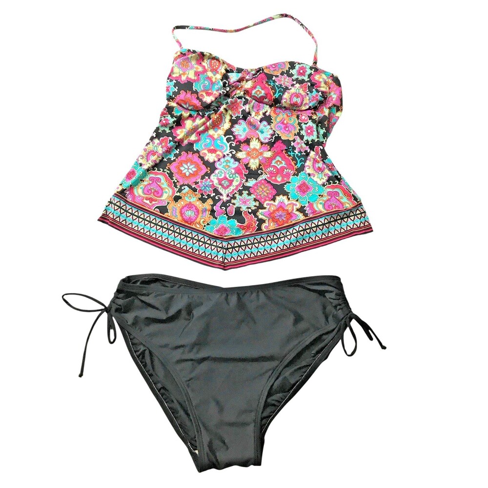 2-Piece Tankini Apt.9 Size M Halter Top Boho Tangerine Swimwear Bottoms Size 12